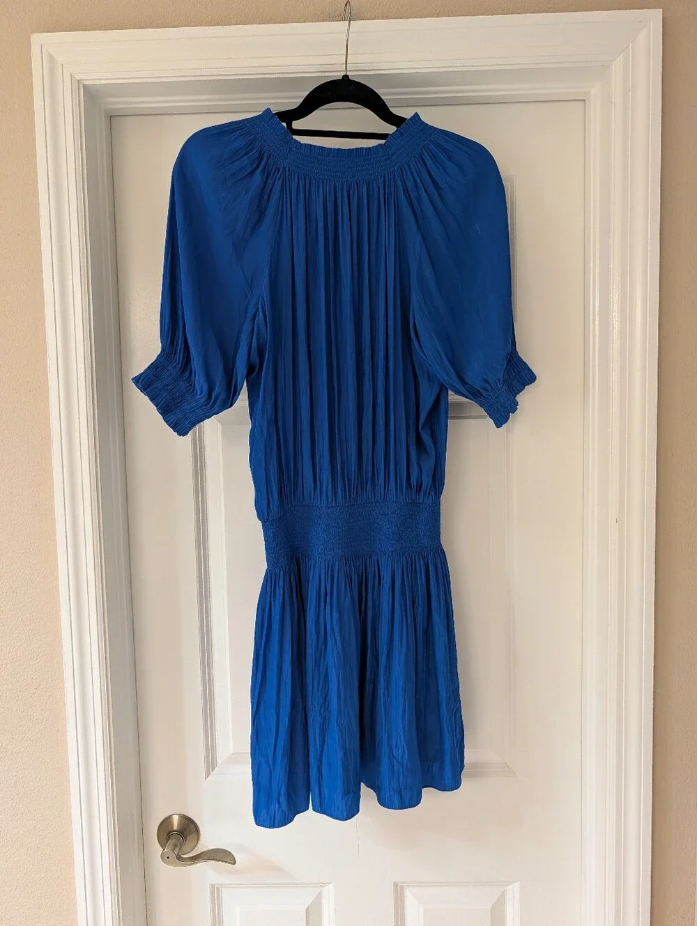 Ramy Brook Drop Waist Smocked Lined Button Front Blue Midi Dress Size Medium - Picture 2 of 6